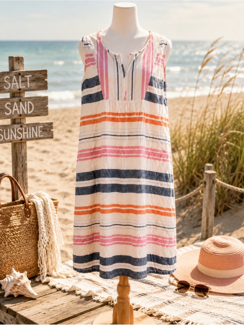 Tommy Bahama Striped Midi Dress - size large